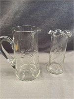 Pair of Cut Glass Pitcher and Vase