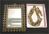 Decorative brass table mirror