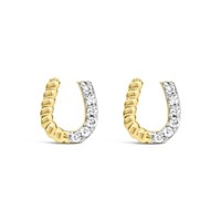 14K Gold Stud Earrings with Diamond & Braided Hors