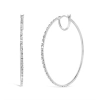 10K WG 1/2 Cttw Baguette & Round Diamond Hoop Earr