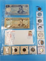 Misc. coins including 1943 France, 1846 Great Brit