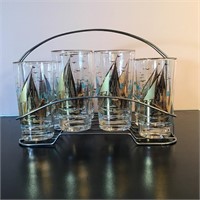 SET 8 VINTAGE NAUTICAL GLASSES IN CADDY