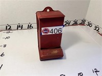 Antique match box- metal red box with flip up