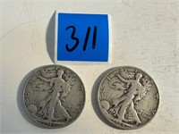 2 Silver Walking Liberty Half Dollar pic's 4 date