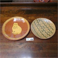 (2) Redware Signed Plates - Unknown Artists