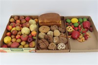 3 Trays of Faux Fruit, Vegetables, Bakery Items