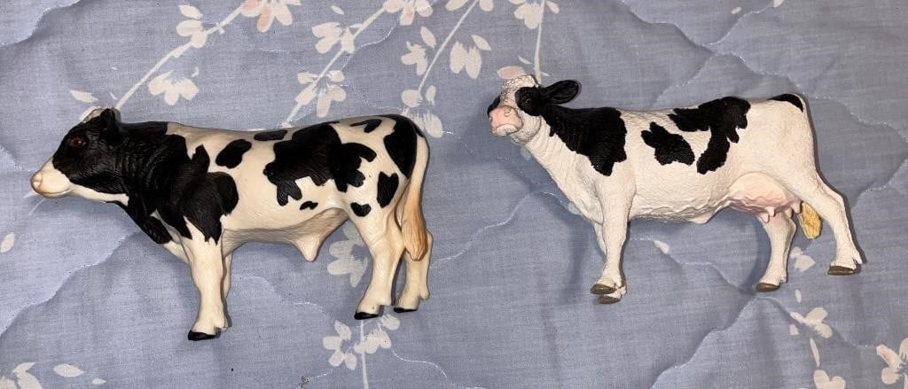 Two Plastic Dairy Cow Figurines - Vintage - See