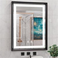 Modern 24x32 Inch Black Frame Led Bathroom Mirror,