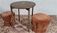 Bamboo table and 2 stools 24"27"h