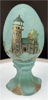 Fenton Hp Aqua Satin Pedestal Egg 2268/3000