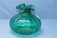 Green Art Glass Vase 7"W x 6"H