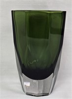 6" Green w/ Clear Base Art Glass Vase