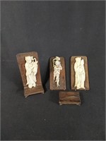 3 Chinese Bone Carved Figures on Board
