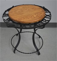 Wrought Iron With Hardwood Top Side Table