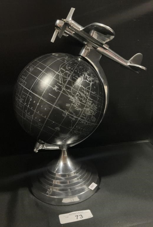 Art Deco Aluminum Airplane Black World Globe.