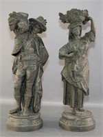 Pair of Cast White Metal Statuettes