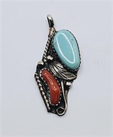 .925 Native American Turquoise & Coral Pendant