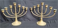 Pair of vintage brass menorahs