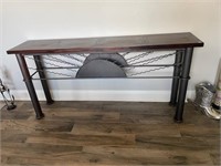 Solid Wood Hall Table w/ Metal Base & Sun Accent