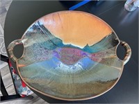 Large Potter's Brown Ceramic Art Bowl w/ Handles