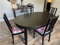 Black Wood Dining Table & Chairs w/ Leaf