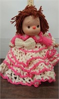 Vintage craft crochet dress yarn hair doll