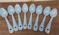 (8) Blue enamel camping spoons