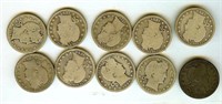 1894-1915 Barber 25c Nice Good 10pc Lot