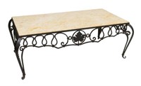 FRENCH WROUGHT IRON AND MARBLE COFFEE TABLE
