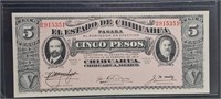 1914 Chihuahua Mexico Revolutionary 5 Pesos note