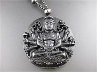 Obsidian Guanyin/ Buddha Prayer Beads Necklace