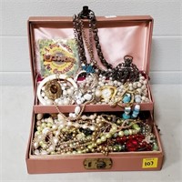 Pink Jewelry Box w/ Assorted Costume Jewelry