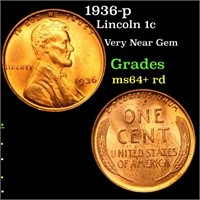 1936-p Lincoln Cent 1c Grades Choice+ Unc RD