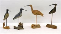 (4) carved shore birds. To include two curlews,