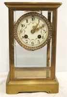 French brass clock - jeweled porcelain dial