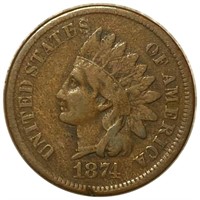 1874 Indian Head Penny NICELY CIRCULATED