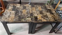 End tables pair with stone-look tops- 22" sq, 21"