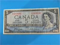 Monnaie Canadienne 5$ FACE DU DIABLE 1954