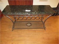 Granite and Iron Accent Table with 15 bottle wine