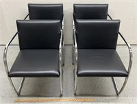 4 Upholstered & Chrome Arm Chairs MCM