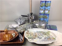 Glass baking dishes, aluminum serveware, pots &