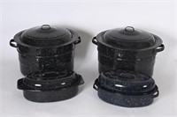 Vintage Enamel Stock Pots & Oval Pans w/ Lids
