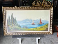 Lrg painting on canvas - Sail boats on lake
