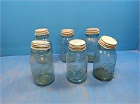 6 blue ball jars