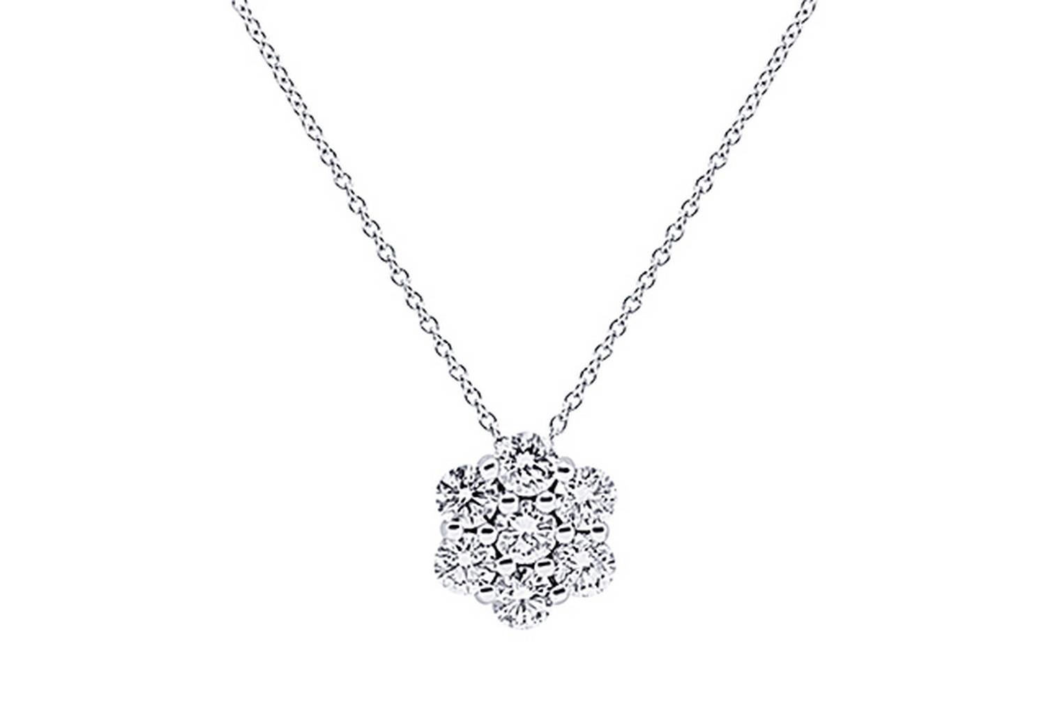 14K WHITE GOLD 1.30CT DIAMOND FLOWER CLUSTER PENDA