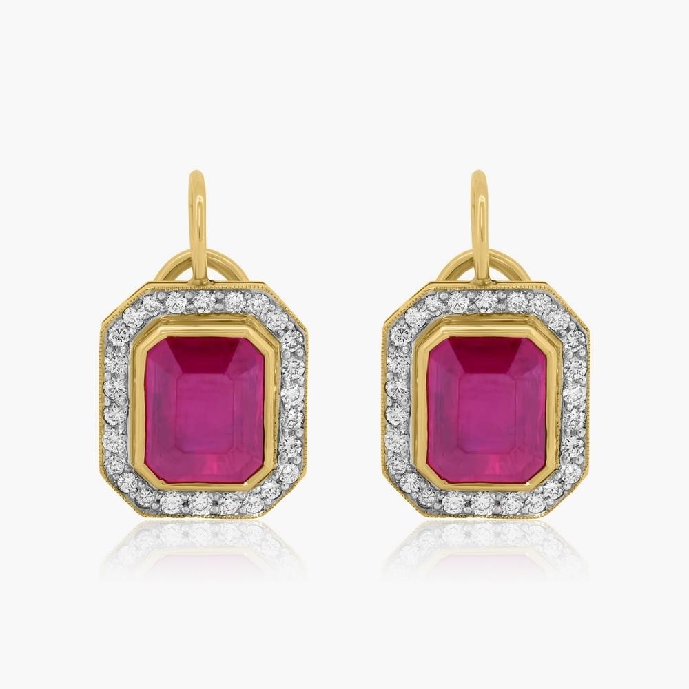 14K YELLOW GOLD 10.00CT RUBY 2.00CT DIAMOND EARRIN