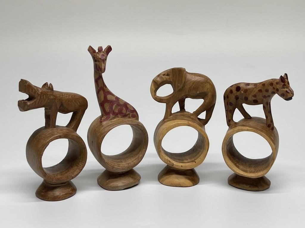 (4) Wooden Safari Animal Napkin Rings