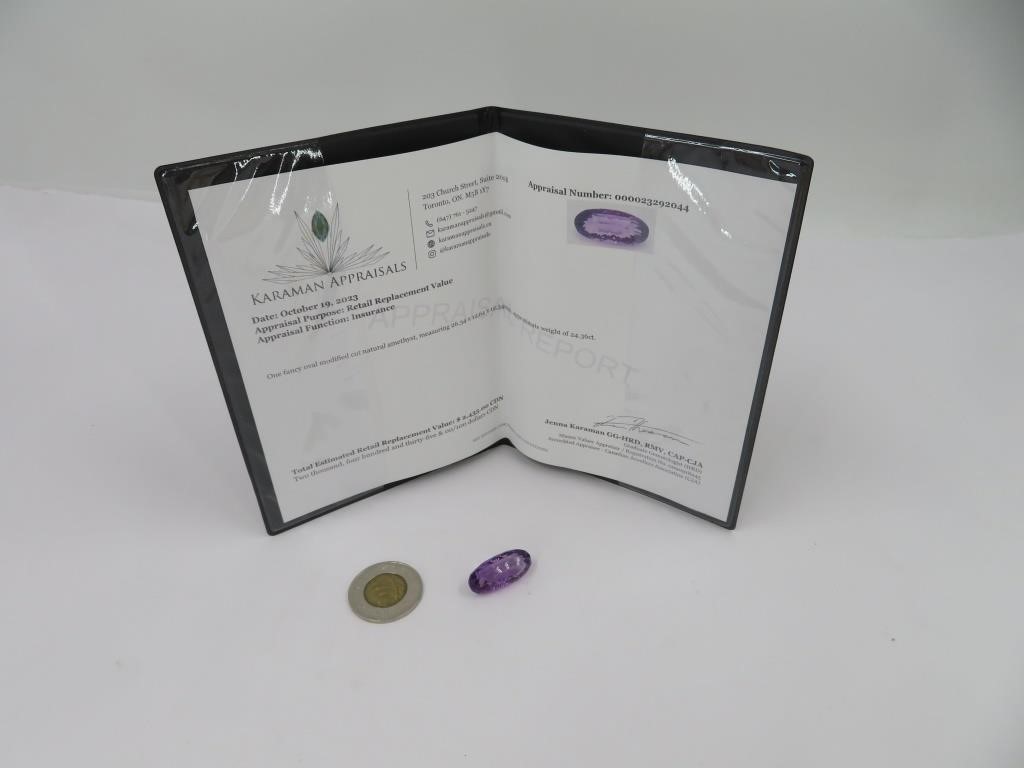 Améthyste ovale  de 24.36ct avec certificat