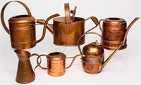 Lot of 6 Copper Watering Cans & Pitchers