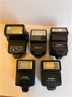 Lot of 5 Camera Flashes, all have moving parts